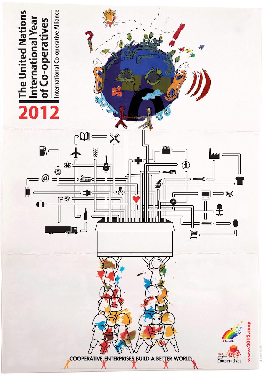 Winning Entry in the 2012 International Year of Cooperatives poster making competition. Winning poster designed by Collage-No cooperative in Valencia Spain