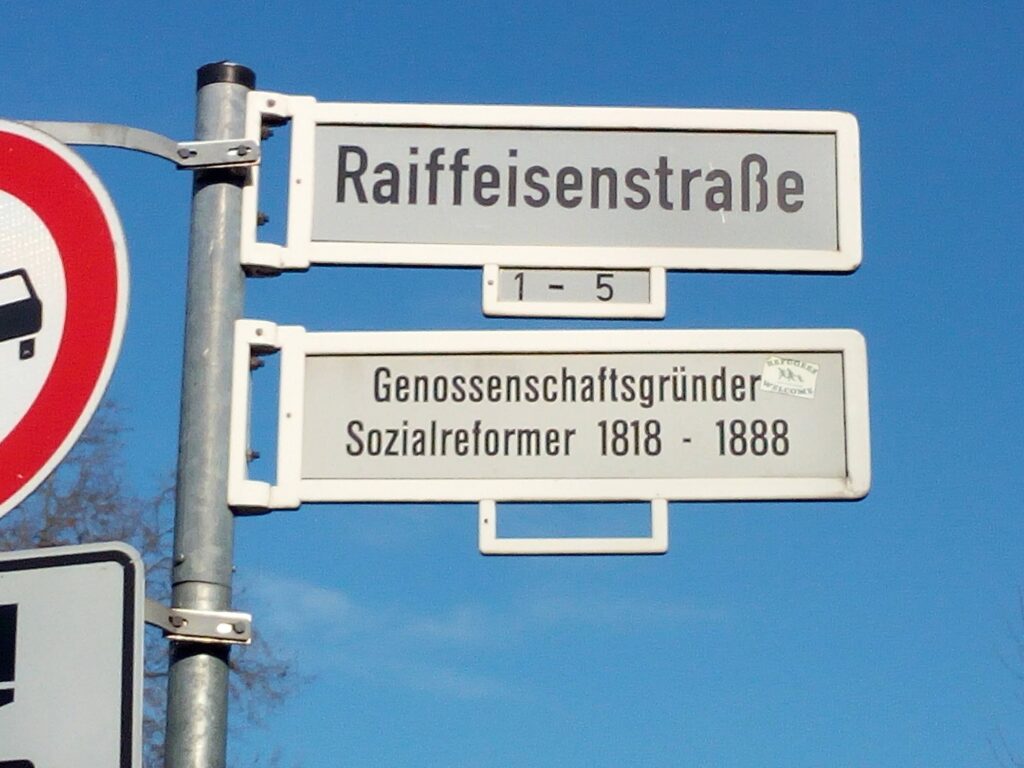 Street in Bonn, Germany named after F.W. Raiffeisen, cooperators and social reformer, where the offices of the International Raiffeisen Union is located. 

